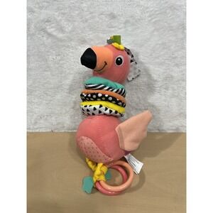 Infantino Hug & Tug Musical Flamingo Stroller Car Seat Toy Teether Rings Pink